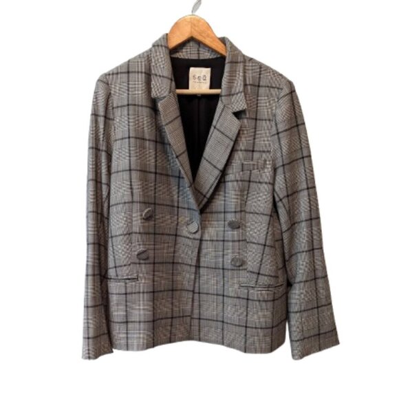 SEA New York Bacall Checked Double Breasted Grey Blazer - Picture 1 of 11